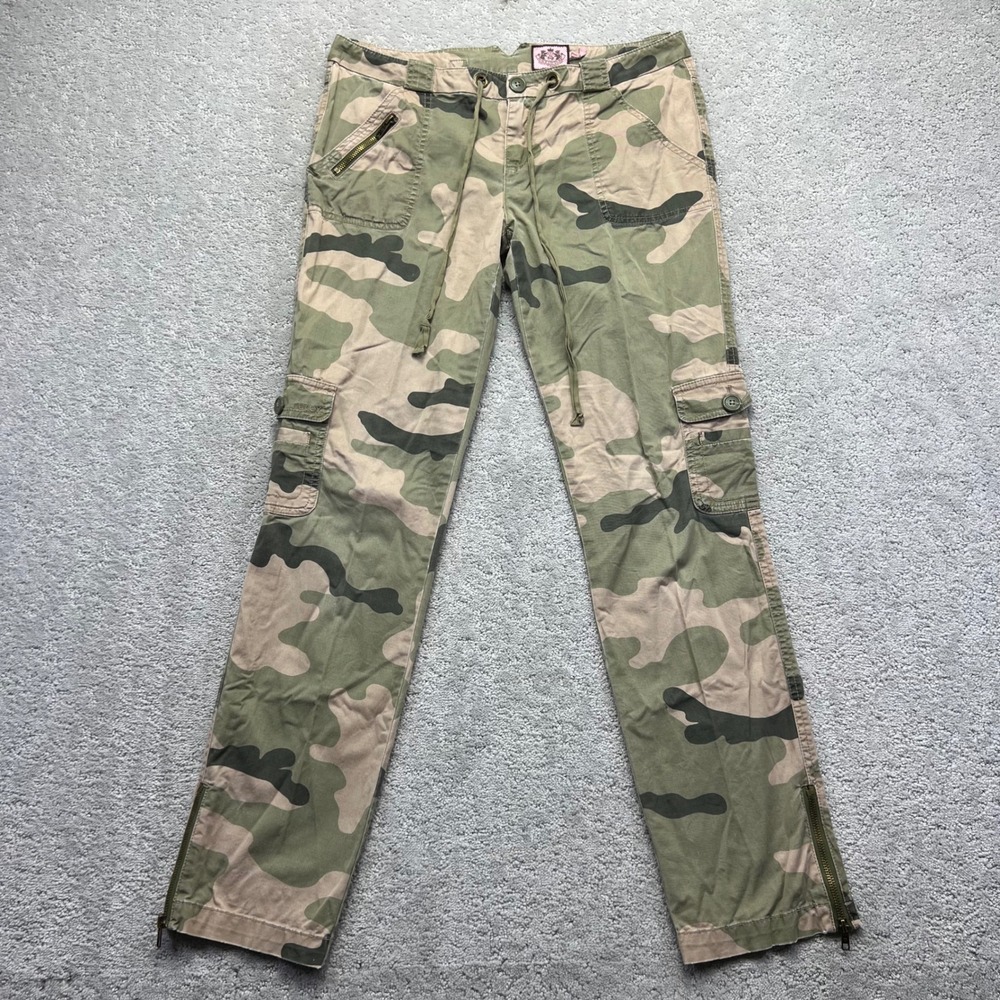 Juicy Couture Cargo Pants Womens 4 Green Camo Low Rise Straight Utility Y2K